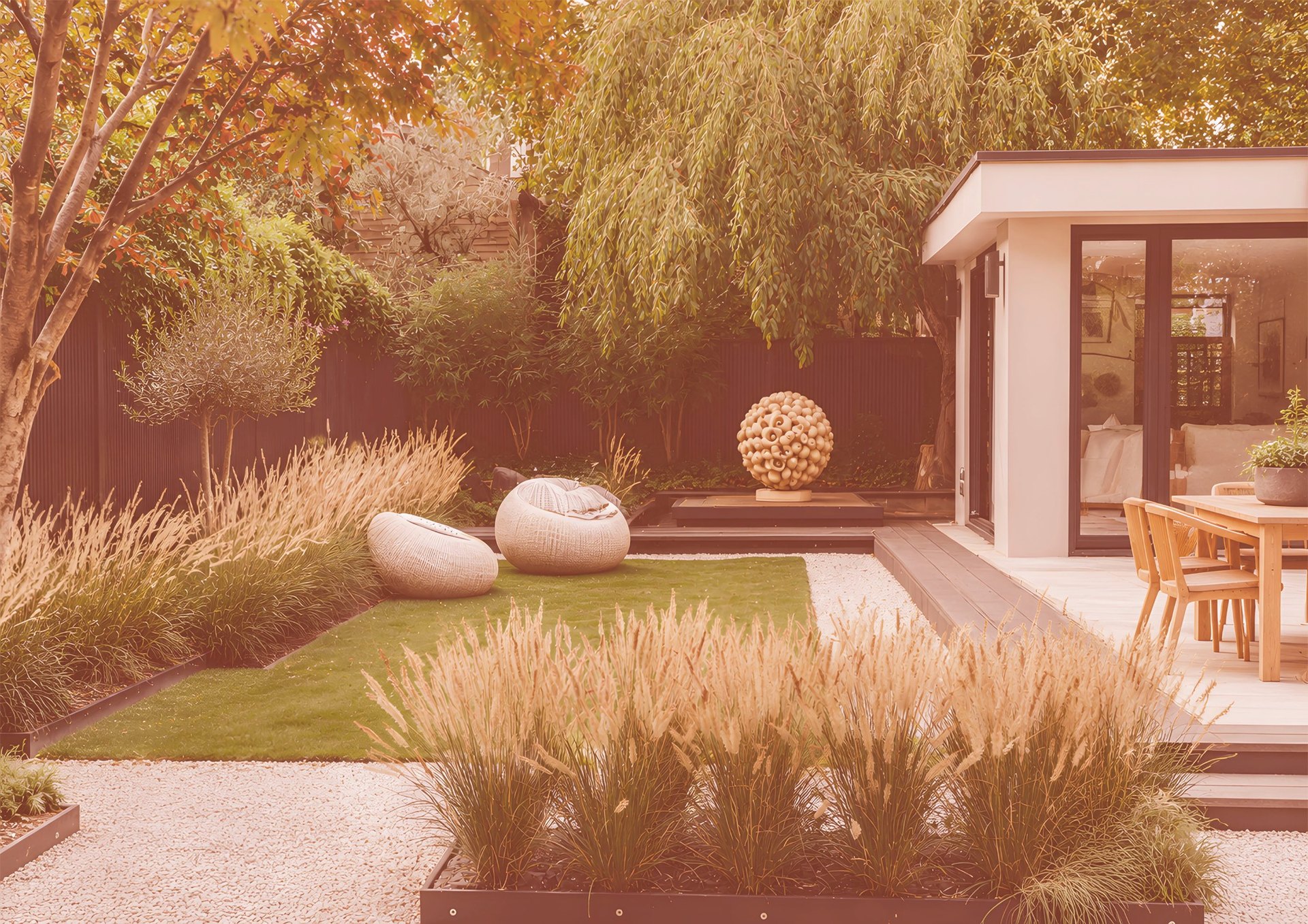 Jardín contemporáneo con gramíneas ornamentales